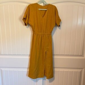 Love Ocean Skye Linen dress short sleeve midi autumn gold size XS